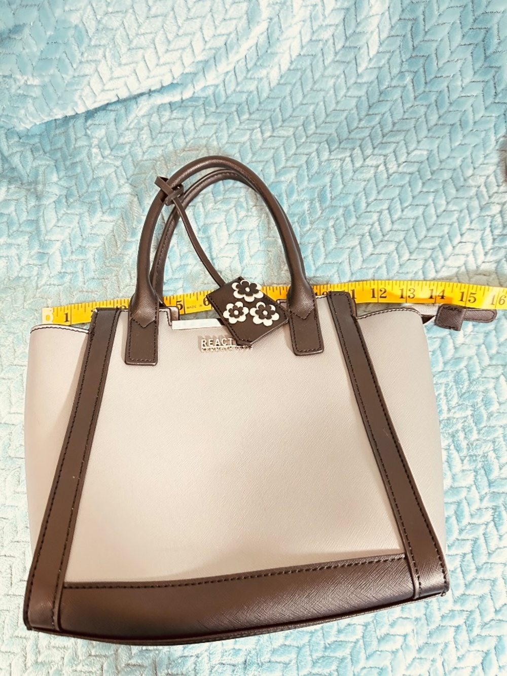 Kenneth Cole Reaction Structured Satchel Tote Gray Black Crossbody Work Handbag - Picture 11 of 14